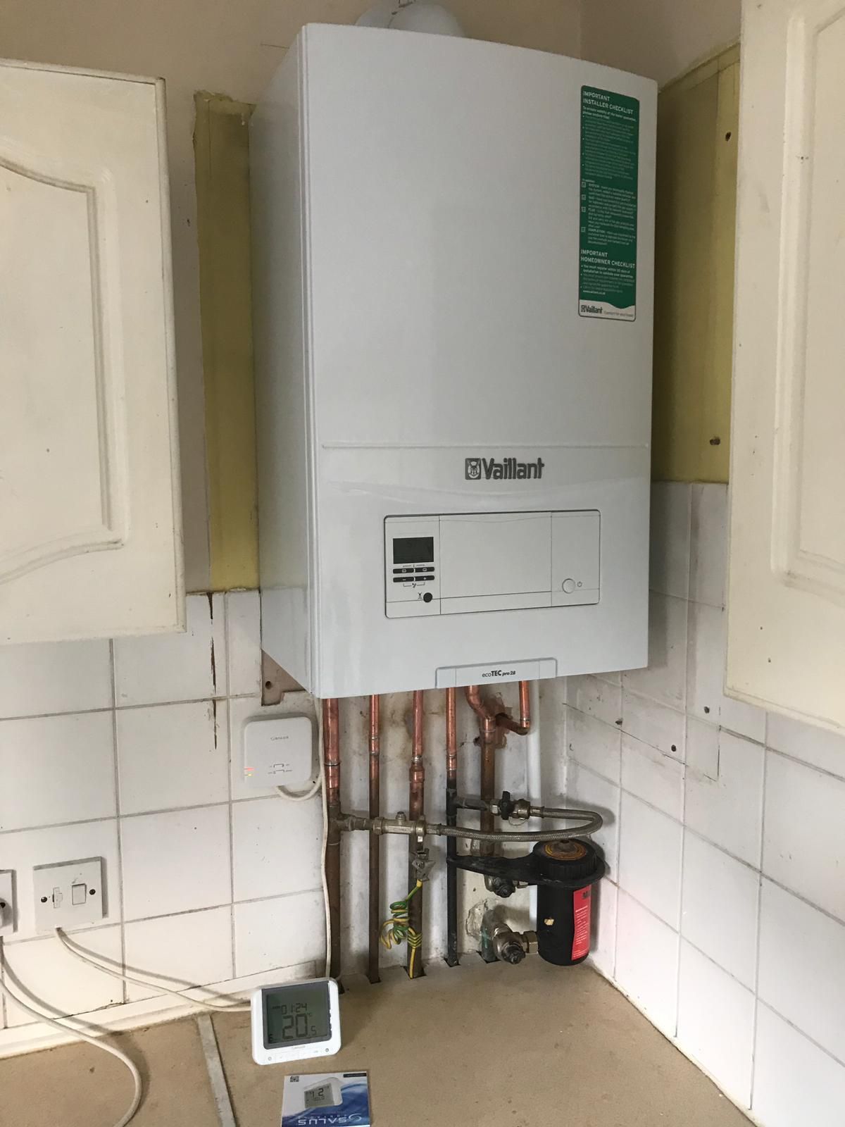 Vaillant combi boiler fitted in a kitchen run