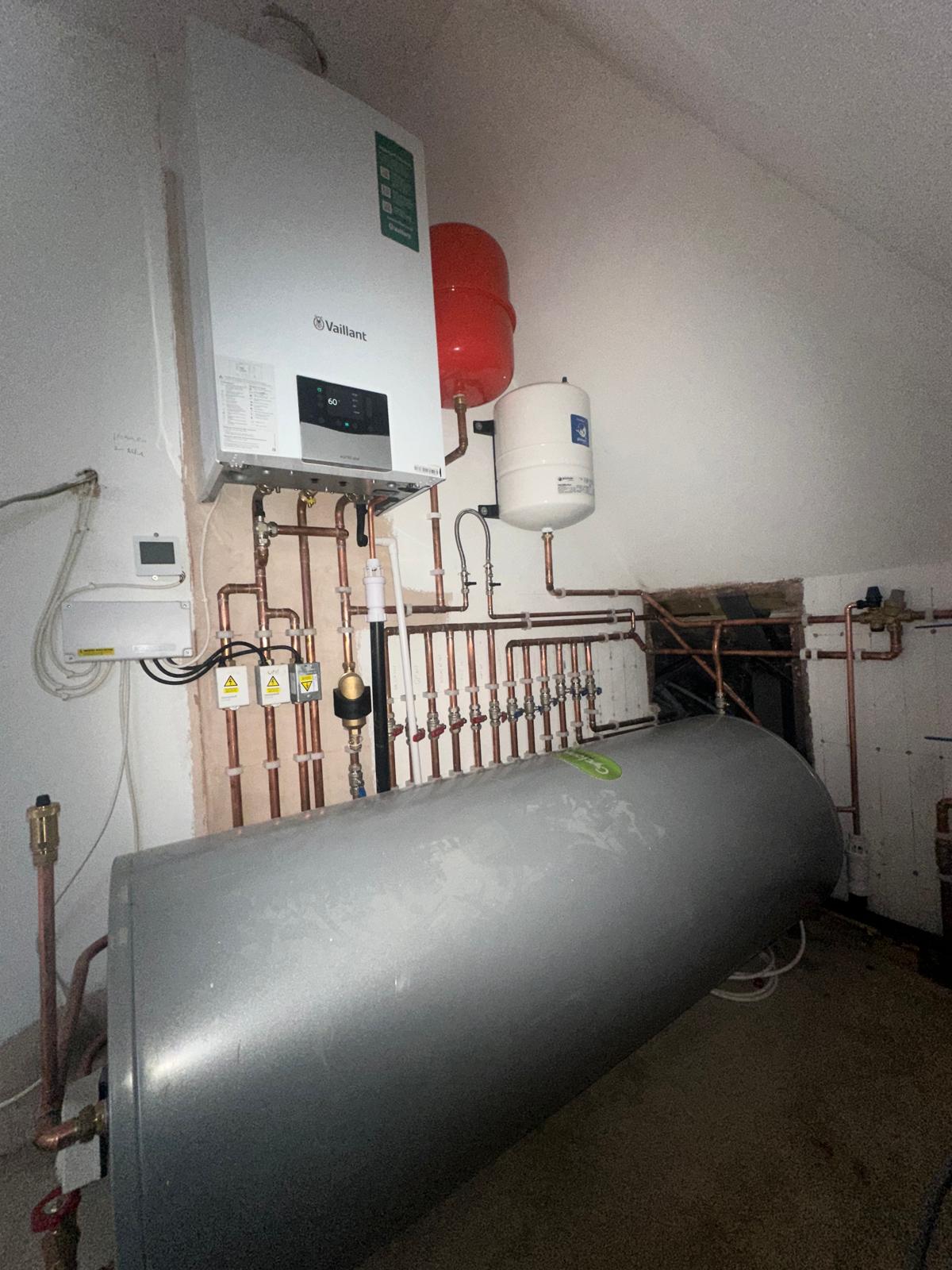 Plant room boiler, expansion vessel and cylinder